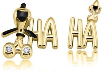 Crislu x Peanuts HA HA Mismatched Stud Earrings in 18Kt Yellow Gold /Clear Stone at Nordstrom