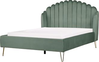 Beliani Cama Con Somier De Terciopelo Verde 140 X 200 Cm Cabecero Ambillou