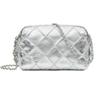 Tory Burch Fleming Soft Metallic Leather Crossbody Bag in Silver at Nordstrom