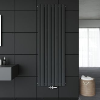 Sonni Sonni - Radiatore A Pannello Verticale A Pannello Piatto Antracite Doppio 1800x616mm Radiatore Riscaldante Con Rubinetto Multiblocco Cromato Radiatore