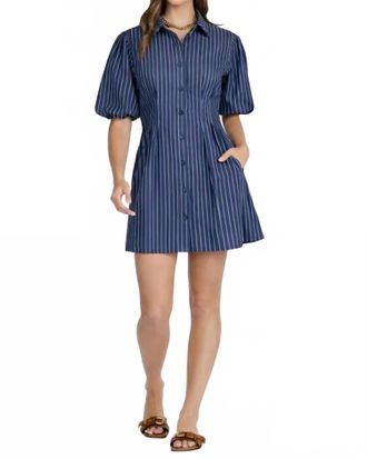Bishop + Young Jacqueline Bubble Sleeve Dress In Indigo Stripe