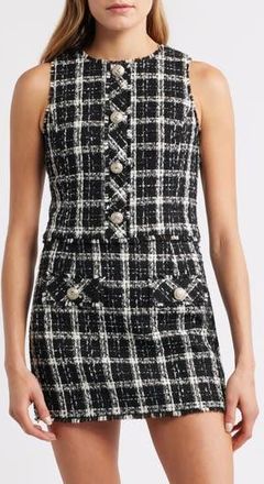 French Connection Windowpane Tweed Crop Top in 01-Black-White at Nordstrom Rack, Size Medium