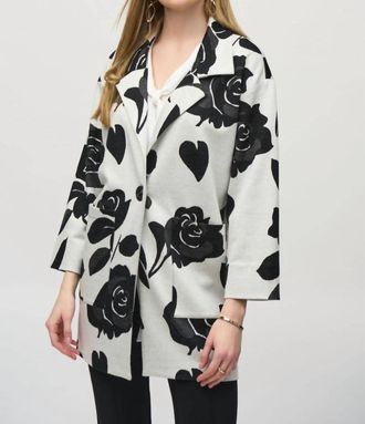 Joseph Ribkoff Floral Print Knit Coat In Off-White/multi
