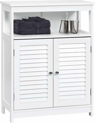 Costway Armadietto del Bagno, Armadietto di Legno con Doppie Ante a Persiana e Mensola Regolabile, Armadio per Bagno Salone Camera da Letto (Bianco) - Costway