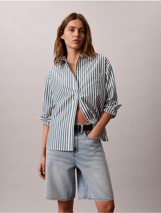 Calvin Klein Jeans Calvin Klein Womens Cotton Poplin Stripe Relaxed Button-Down Shirt - Green - XL