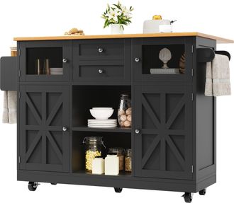 STILVORA Carro De Cocina Con 2 Puertas, 2 Cajones, Toallero Y Ruedas, En Mdf, Negro, 140 X 40 X 93,5 Cm