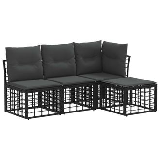 vidaXL Conjunto De Sof&aacute;s De Exterior Negro Poli&eacute;ster Vidaxl