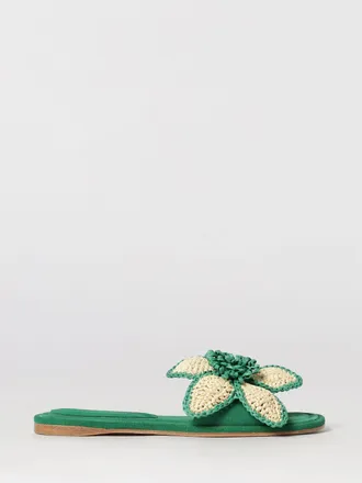 Paloma Barcel&oacute; Suede Low-Heeled Open-Toe Mules Paloma Barcel&oacute; with Raffia Flower