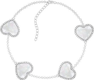 Splendid Pearls Silver 7X7mm Pearl Cz Bracelet