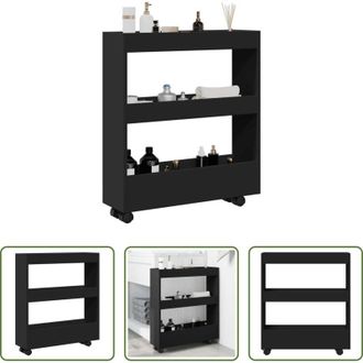 vidaXL vidaXL Carrello nero - Carrello Portaoggetti Stretto a 3 Livelli Nero in Truciolato