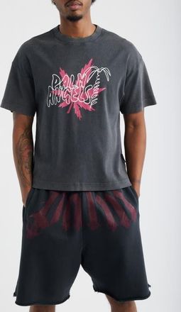 Palm Angels Palm Leaf Regular Fit Graphic T-Shirt in Black Fuchsia at Nordstrom, Size Xx-Large