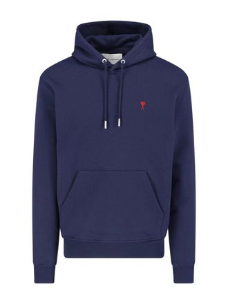 Ami Cotton Hoodie With Drawstring Hood And Iconic Logo