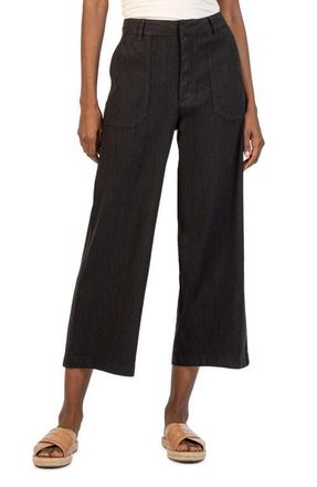 Kut from the Kloth Topaz High Waist Crop Wide Leg Linen Blend Pants in Black Jm at Nordstrom, Size 8P