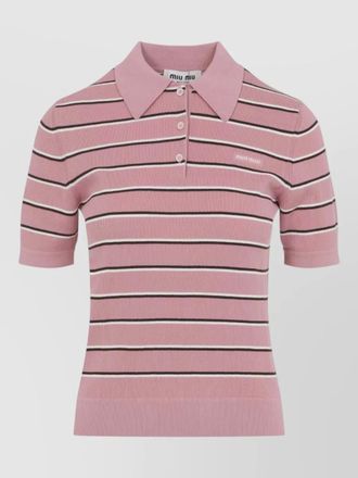 Miu Miu striped polo shirt ribbed hem short sleeves