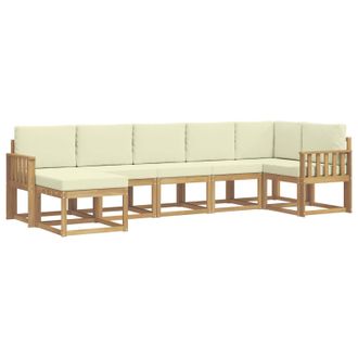 vidaXL Conjunto De Sof&aacute;s De Exterior 7 Pcs Blanco Y Crema Poli&eacute;ster Vidaxl