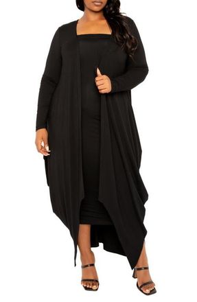 Buxom Couture Cascade Bubble Hem Cardigan in Black at Nordstrom