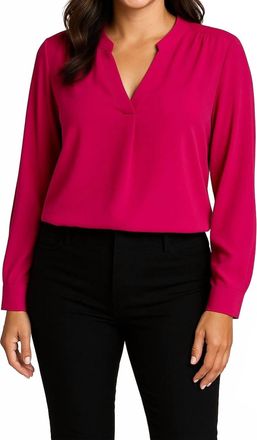 Frank Lyman Design V Neck Woven Top In Hot Pink