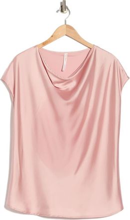 Renee C Cowl Neck Short Sleeve Satin Top in Baby Pink at Nordstrom Rack, Size 1X