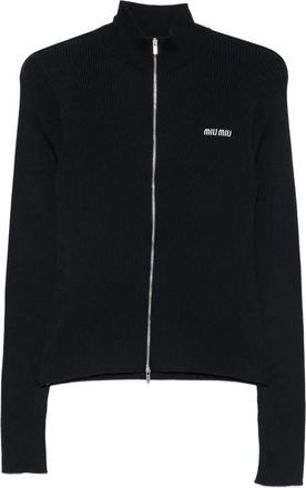 Miu Miu Logo-embroidered Zip-up Cardigan