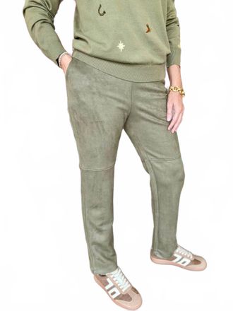 MDM Mid Rise Suede Pants In Olive