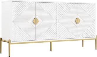 Urban Meuble Aparador blanco y dorado con motivos geométricos