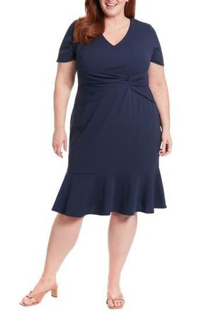 London Times V-Neck Twist Midi Dress in Navy at Nordstrom Rack, Size 20W