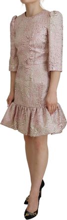 Dolce & Gabbana Womens Pink Jaquard 3-4 Sleeve Sheath Midi Dress Polyester