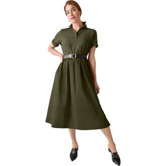 Jessica London Mixed Media Poplin Shirt Dress in Dark Olive Green at Nordstrom, Size 26