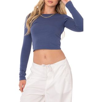 Edikted Haven Open Back Crop Top in Blue at Nordstrom, Size Medium
