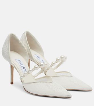 Jimmy Choo London Aurelie faux pearl-embellished satin pumps
