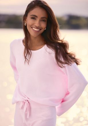 Elbsand Sweater ELBSAND, Damen, Gr. 32/34, rosa, Feinstrick, Obermaterial: 55% Baumwolle, 45% Nylon, unifarben, bequem h&uuml;ftlang, Rundhals, Rolls&auml;ume, Sweatshi