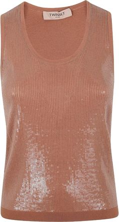 Twin-Set Top Sleek Ribbed Knit Tank Top