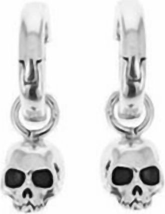King Baby Studio Womens Skull Earrings With Hinged Back In Silver
