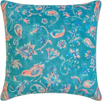 OEM Funda De Coj&iacute;n Decorativa Azul De 45 X 45 Cm Con Ribete De Terciopelo, Estampado De P&aacute;jaros Y Cachemir, Apta Para Rellenos De Almohada De 45 X 45 Cm, 