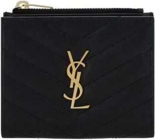 Saint Laurent Accessoires, Dames, Zwart, ONE Size, Leer, Luxe Matelass&eacute; Portemonnee met Monogram