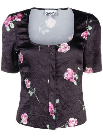 Ganni Satijnen blouse - Zwart