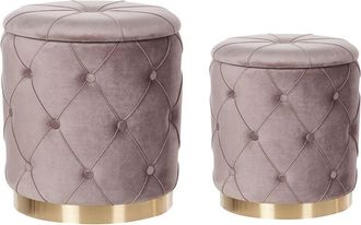 Beliani Set of 2 Storage Pouffes PUEBLO Velvet Taupe