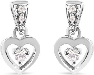 House of Brilliance 14K White Gold 1/6 Cttw Diamond Dangle Heart Stud Earrings