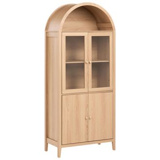 Beliani Vitrina Decorativa Con Estantes De Mdf Armario Expositor Con Frentes De Vidrio Marr&oacute;n Claro Montreal