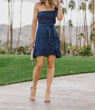 BB Dakota So One-Sided Dress In Navy Pinstripe