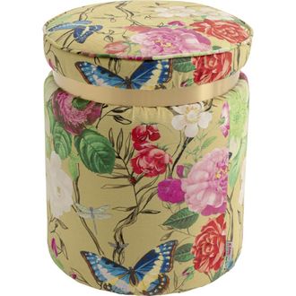 Kare Design Taburete floreado de tela multicolor &oslash;39 cm
