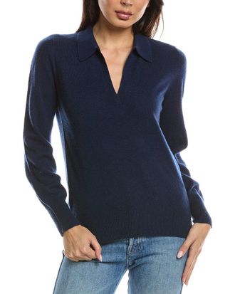 Fort&eacute; Cashmere Split Neck Cashmere Polo Sweater