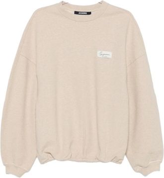 Jacquemus Sweater met logopatch en verlaagde schouders - Heren - Sweatshirts - Beige - L - Katoen - Hoodies & sweatvesten