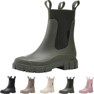 Generic Slip On Rain Boots for Womens Wellington Winter Warm Elastic Chelsea Boots with Plush Lined Ladies Outdoor Waterproof Anti-Slip Ankle Rain Shoes for G