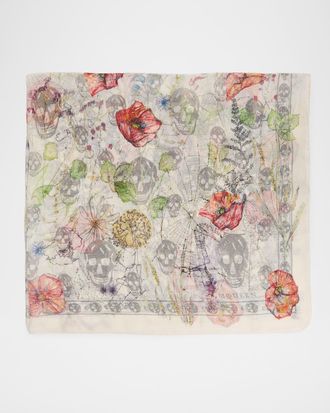 Alexander McQueen Skull & Spider Floral Silk Scarf