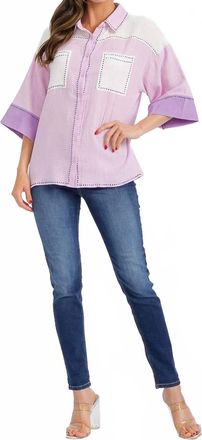 Peach Love California Short Sleeve Embellished Top In Lilac
