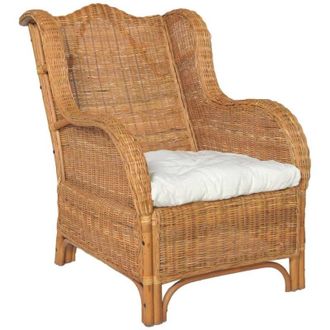 vidaXL Poltrona con Cuscino Marrone Chiaro in Rattan Naturale e Lino - Vidaxl