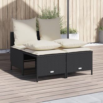 vidaXL Juego De Sof&aacute;s Jard&iacute;n 4 Pzas Con Cojines Rat&aacute;n Sint&eacute;tico Negro Vidaxl