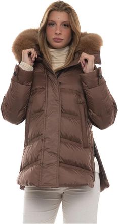 Peuterey Gewatteerd jack met afneembare bontkraag - Dames - Winterjassen - Bruin - L - Polyester - Jassen