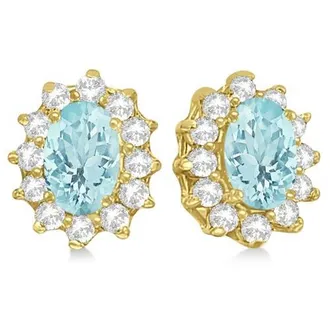 Allurez Oval Aquamarine & Diamond Accented Earrings 14k in 2.05Ct/yellow Gold at Nordstrom